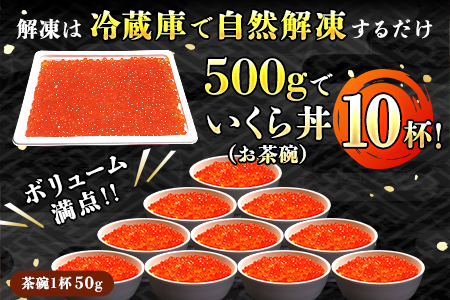 いくら醤油漬け 500g ×1箱　| 北海道産 国産 いくら いくら醤油漬 イクラ 天然 鮭 サーモン 鮭卵 鮭いくら 小分け サイズ ご飯 米 無洗米 おせち 御節 お節 ホタテ カニ との相性抜群