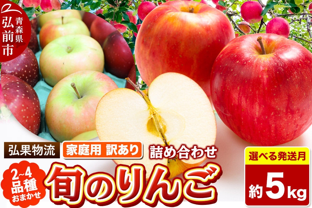 
                  りんご【選べる発送月 26年10月～27年3月】旬のりんご品種おまかせ【2～4品種】【訳あり】約5kg 家庭用 青森県 弘前市 [クール便 品種おまかせ りんご 訳あり 家庭用 アップル おいしい 黄色 果実 果物 詰め合わせ 詰合 赤色 美味 林檎]
                