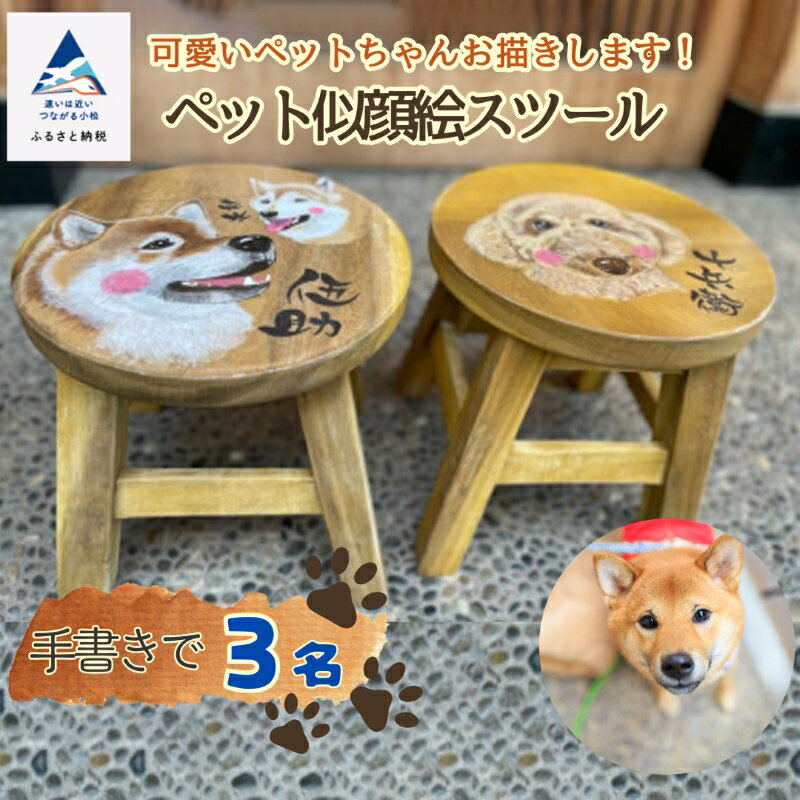 【ふるさと納税】 ペット似顔絵スツール（3ペット） 似顔絵 愛犬 猫 いぬ ねこ ドック いす 工芸 天然木 お中元 お歳暮 ギフト 小松市 石川県 047004【ハートアート工房神田】