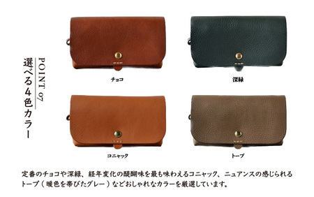  革財布「テヘペロ」 イタリアンレザー 長財布【カラー：コニャック】【財布 革 ファッション かばん バック 小物 カード収納 グリーン グレー ハンドメイド 個性的 】 [e64-t001_04] 