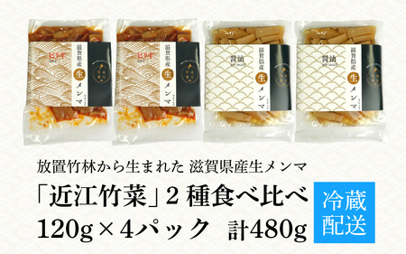放置竹林から生まれた 滋賀県産生メンマ「近江竹菜」 2種食べ比べ 120g×4パック 計480g [KT001]/ 国産