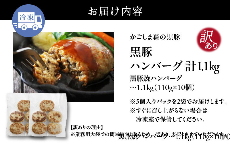1516-1 【訳あり】希少「かごしま森の黒豚」 黒豚焼ハンバーグ10個　KN004-016