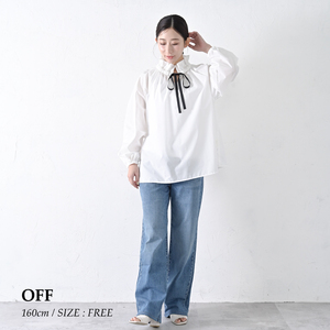 【THE INDUSTRY WORKS】リボンフリルネックブラウス（オフ）・1着　TIW-W037（66-26-WH） レディース ブラウス