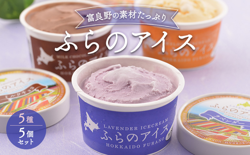北海道富良野市 ふらの アイスクリーム 5個 5種×1個 (ディームファクトリー) アイス デザート 北海道 富良野市 道産 直送 ふらの 贈り物 ギフト