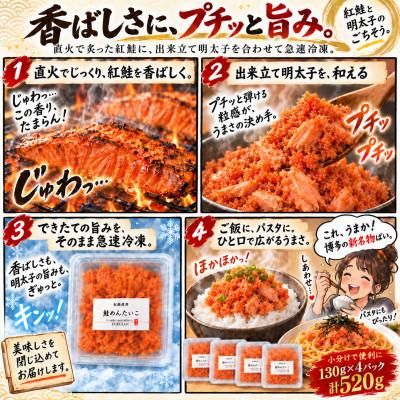 ふるさと納税 大野城市 直火焼き!炙り紅鮭明太子【荒ほぐし】130g×4P　明太子屋が本気で作った至極の逸品!　 |  | 01