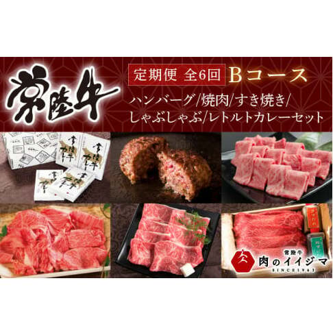 【定期便 全6回】常陸牛 6ヶ月 定期便 Bコース 母の日 食べ物 肉 ハンバーグ 焼肉 すき焼き しゃぶしゃぶ レトルト 常陸牛カレー ビーフカレー セット ギフト対応 【肉のイイジマ】 茨城県 水戸市（DU-108）