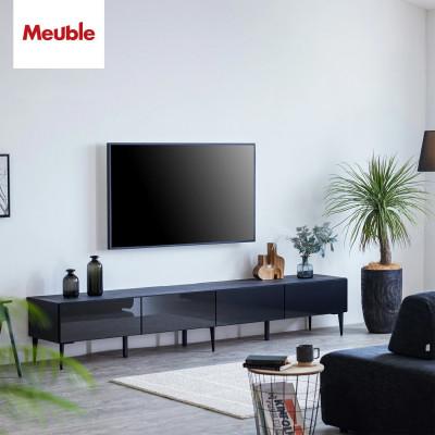 ふるさと納税 大川市 テレビボード 幅240cm ローボード リスボン グラスブラック×マーブルブラック【モーブル】