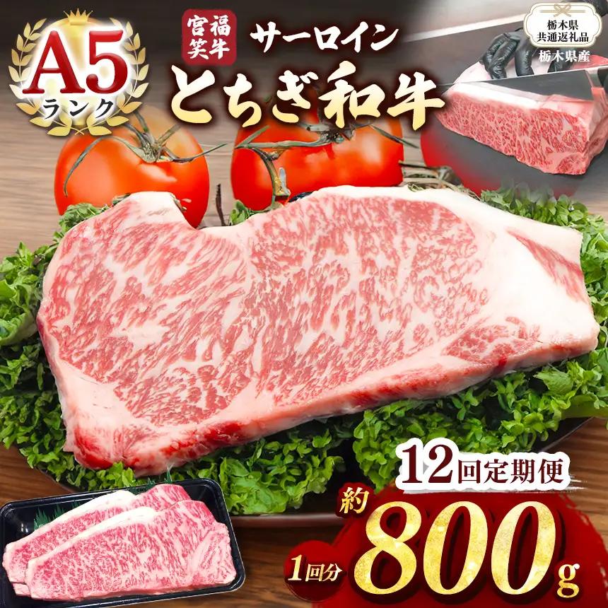 【栃木県共通返礼品 栃木県産】【定期便12回】宮福笑牛(とちぎ和牛) A5 サーロインステーキ　約200gx4枚  | 栃木県 下野市