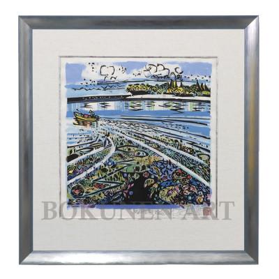 ふるさと納税 伊是名村 【名嘉睦稔・木版画】水面裂く サイズ大