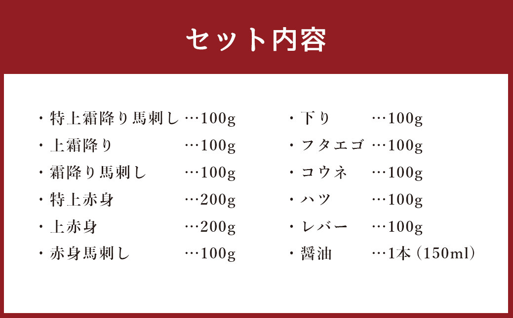 贅沢11種 馬刺しの盛合せ 計1.3kg 馬肉 霜降り 刺し身