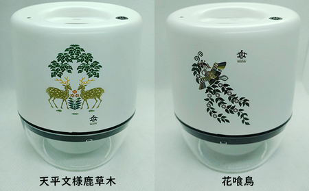 王寺町　アルコール除菌ディスペンサー、リキッドジェットミニ 雑貨 日用品 天平文様 非接触型 噴霧器 世界初 噴出装置 センサー感知 液体 電池駆動 USB駆動 日本製  花鳥文