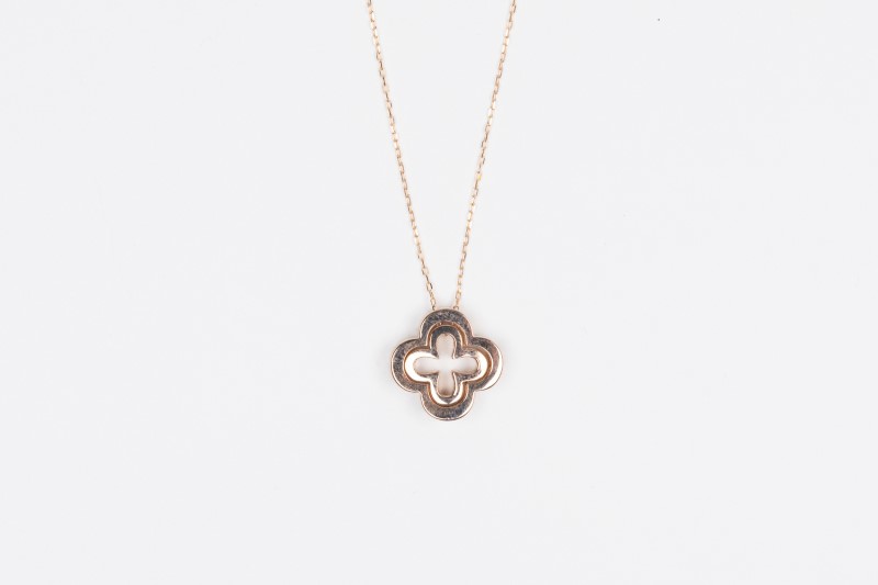0.35ct K18PGクローバーモチーフネックレス HY-21