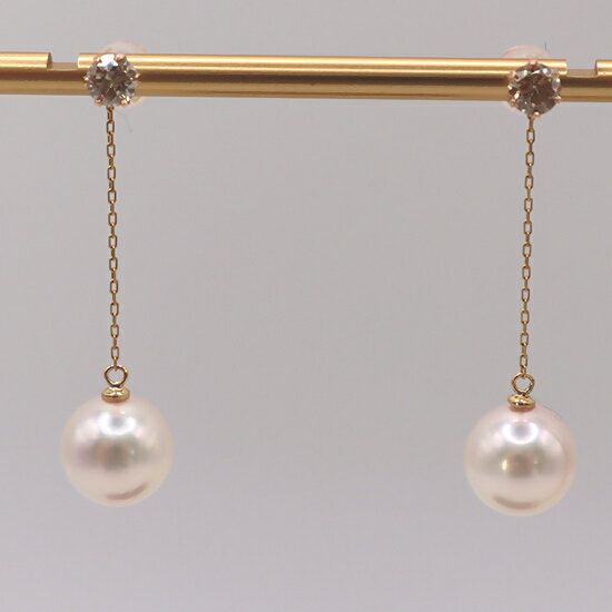 【ふるさと納税】2041 【真珠科学研究所花珠鑑別書付】K18　あこや本真珠8.0mmup　ダイヤモンド0.30ct　チャームピアス 2way 取外し可能