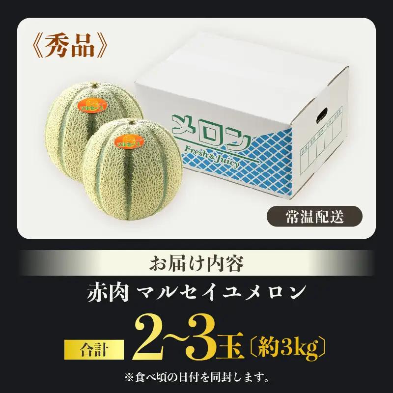 【先行予約】佐藤農園のマルセイユメロン 約3kg前後《秀品》(2～3玉入）深みのある甘さ とろける濃厚な赤肉！農家直送 有機肥料 低農薬 ※2027年5月下旬～6月末の間に順次発送 [aw069-a0