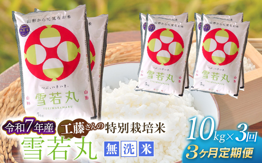 
            【令和8年2月発送開始】【令和7年産】【3ヶ月定期便】工藤さんの特別栽培米 雪若丸無洗米 10kg（5kg×2袋）×3回（計30kg） 山形県鶴岡市　株式会社サンエイファーム
          