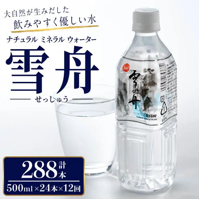 ナチュラル ミネラル ウォーター 雪舟 500ml (計288本) 定期 国産 鉱泉水 水 お水 ミネラル ドリンク 飲料 ペットボトル 防災 備蓄 アウトドア 常温 【opbz010】【さいき本舗 