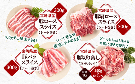  宮崎県産豚 しゃぶしゃぶ 切り落し セット 合計1.9kg　肉 豚 豚肉【豚ロース　豚肩ロース　豚バラ　豚切り落とし】