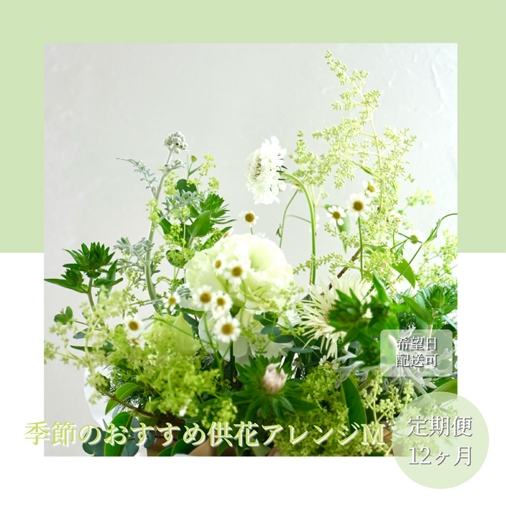 【CF-R5cbs】t174tmf　《12ヵ月定期便》生花アレンジ お供え 供花M 定期便 定期コース 全12回 フラワーアレンジメント そのまま飾れる お供え 花束 生花 仏花 供花 花束 花 法要 お盆 季節のお花 供花 お供え<br>