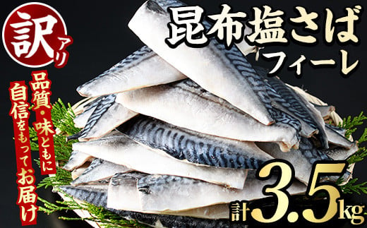 
＜訳あり＞昆布塩さばフィーレ(3.5kg) サバ 鯖 魚類 おかず グリル 焼き魚 切り身 昆布 塩サバ ご家庭用 【グローバルフーズ】2-371
