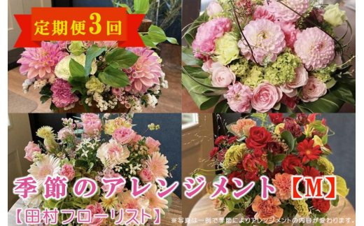 季節のフラワーアレンジメント Mサイズ 3回 定期便 3ヶ月 花 生花 フラワー ギフト プレゼント 贈り物 お祝い 記念日 誕生日 母の日 敬老の日 インテリア 雑貨 飾り おしゃれ 華やか かわいい 季節の花 アレンジメント ブーケ 癒し 岩手県 盛岡市 東北 岩手 盛岡 有限会社田村フローリスト