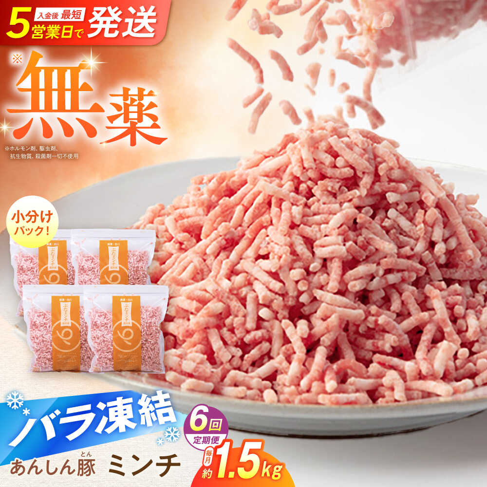 【ふるさと納税】【6回定期便】 《バラ凍結》無薬育ちのあんしん豚 ミンチ 約1.5kg （380g×4袋） 豚肉 肉 小分け 離乳食 冷凍 豚ひき肉 ひき肉 豚ミンチ 国産 パラパラ 大容量 ぶた肉 挽肉 豚挽き肉 お肉 お肉セット ハンバーグ 餃子 白川町 / 藤井ファーム[AWAF036]