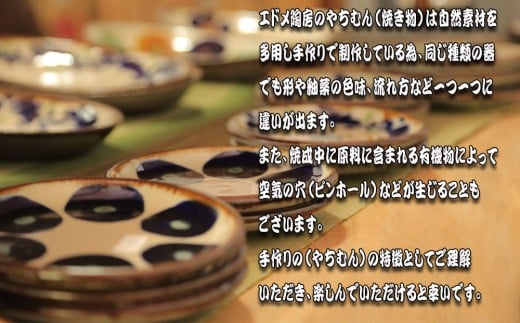 やちむん（焼き物）エドメ陶房　オーバル皿　花紋