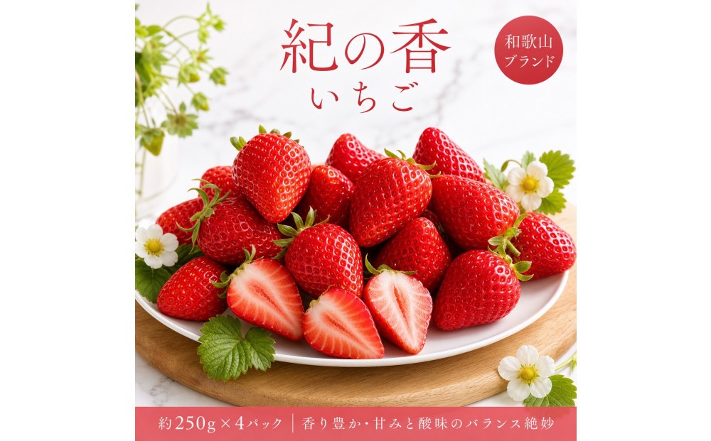 
                  紀州和歌山ブランドいちご「紀の香」約250g×4P ［UT143］
                