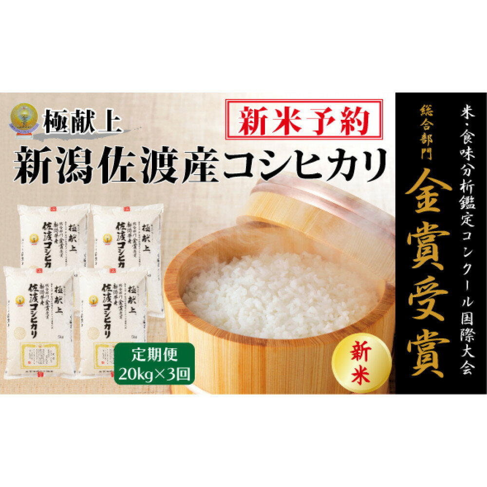 【ふるさと納税】【新米・先行予約】20kg 新潟県佐渡産コシヒカリ20kg(5kg×4)×3回「3カ月定期便」 | お米 こめ 白米 食品 人気 おすすめ 送料無料