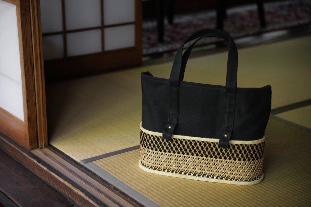 ふたえ籠サイズLブラック（竹籠フレーム帆布バッグ）2X02125B