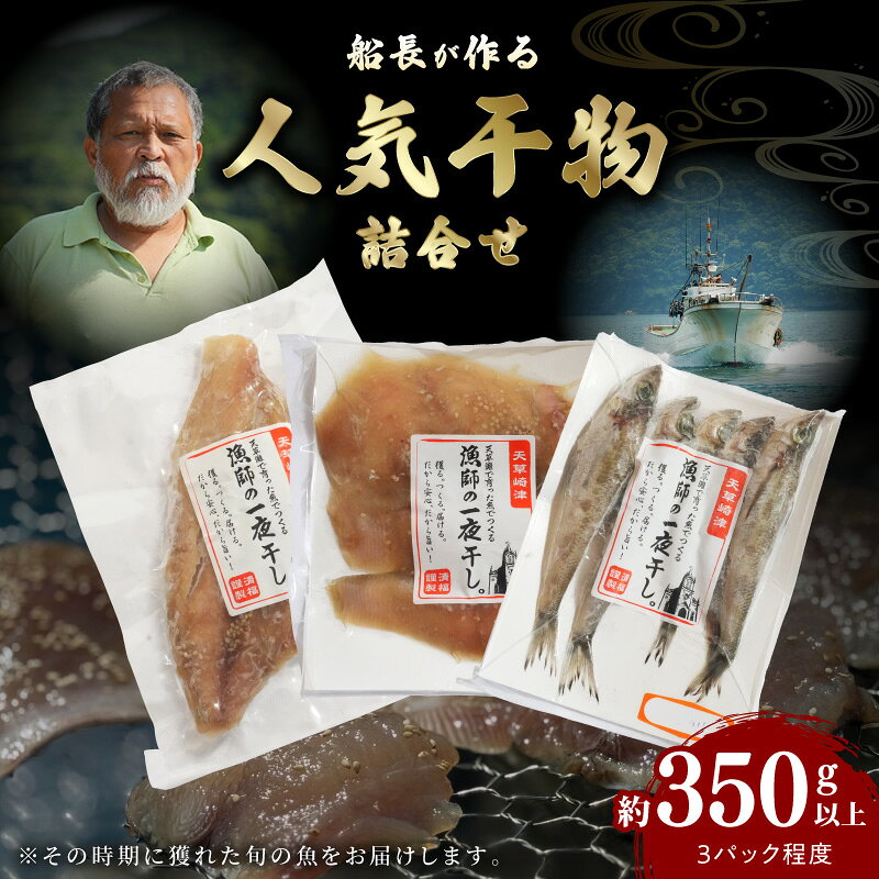 【ふるさと納税】干物 天草産魚 天日干し 一夜干し 厳選 獲れたて 旬 約 350g 以上 3種類 セット 詰め合わせ 天草灘 船長 自然の恵み 海の幸 魚介 海産物 新鮮 冷凍 食品 グルメ 熊本県 天草市 お取り寄せ 送料無料