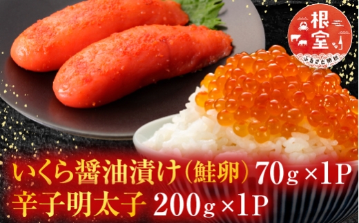 G-28063 根室海鮮市場＜直送＞いくら醤油漬け(鮭卵)70g×1P、辛子明太子200g×1P