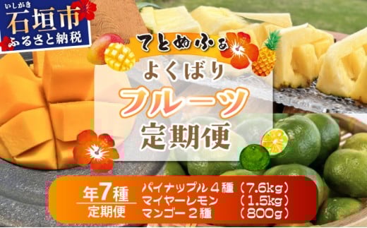 《年7回発送》島のおいしいを贅沢に！大満足のパイナップル4種とマンゴー2種、マイヤーレモンの定期便