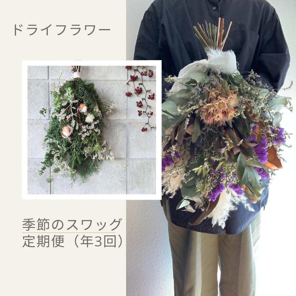 【ふるさと納税】ドライフラワー季節のスワッグ定期便（年3回）（花材おまかせ・白・グリーン、ピンク、おまかせ）の3種よりランダムにお届け 送料無料 プレゼント 誕生日 お祝い 結婚 ウエディング 送別 祝い 結婚記念日 いい夫婦の日 ギフト XY003