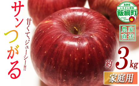りんご サンつがる 家庭用 3kg 沖縄県への配送不可 2026年9月上旬から2026年9月中旬頃まで順次発送予定 令和8年度収穫分 静谷りんご園 減農薬栽培 信州の環境にやさしい農産物認証 長野県 飯綱町 [1313]