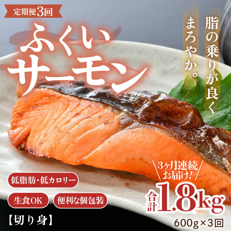 【ふるさと納税】《定期便3回》ふくいサーモン 切り身 100g×6切 計600g ＜鮮度抜群！真空冷凍＞ ／サーモン さーもん 鮭 しゃけ サケ カルパッチョ 生食OK 焼き魚 刺身 国産 個包装 冷凍 海鮮 海鮮丼 福井県 あわら市