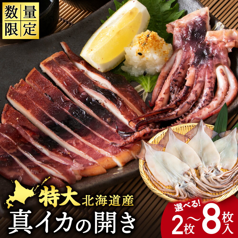 【ふるさと納税】北海道産 真イカ開き(加熱用) 選べる2枚～8枚 1パック2枚入り〈斉藤水産〉いか 烏賊 イカ 真いか 真イカ 開き 加熱用 パック 海産物 北海道ふるさと納税 白老 ふるさと納税 北海道
