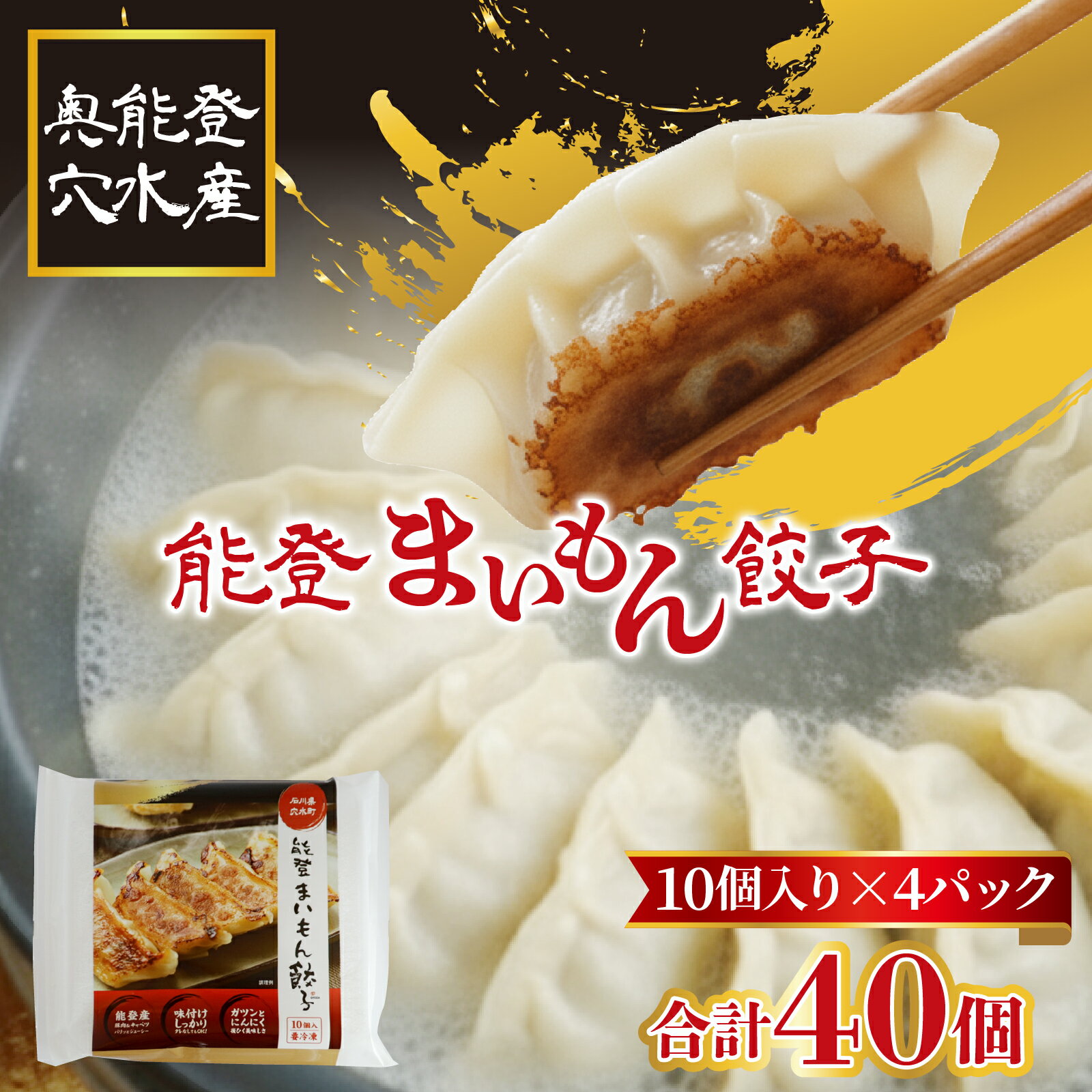 【ふるさと納税】奥能登 穴水産 「能登まいもん餃子」 40個（10個入 × 4パック）|奥能登 能登半島 冷凍 小分け ぎょうざ ギョーザ 冷凍餃子 もちもち レシピ付き 能登豚 キャベツ ジューシー