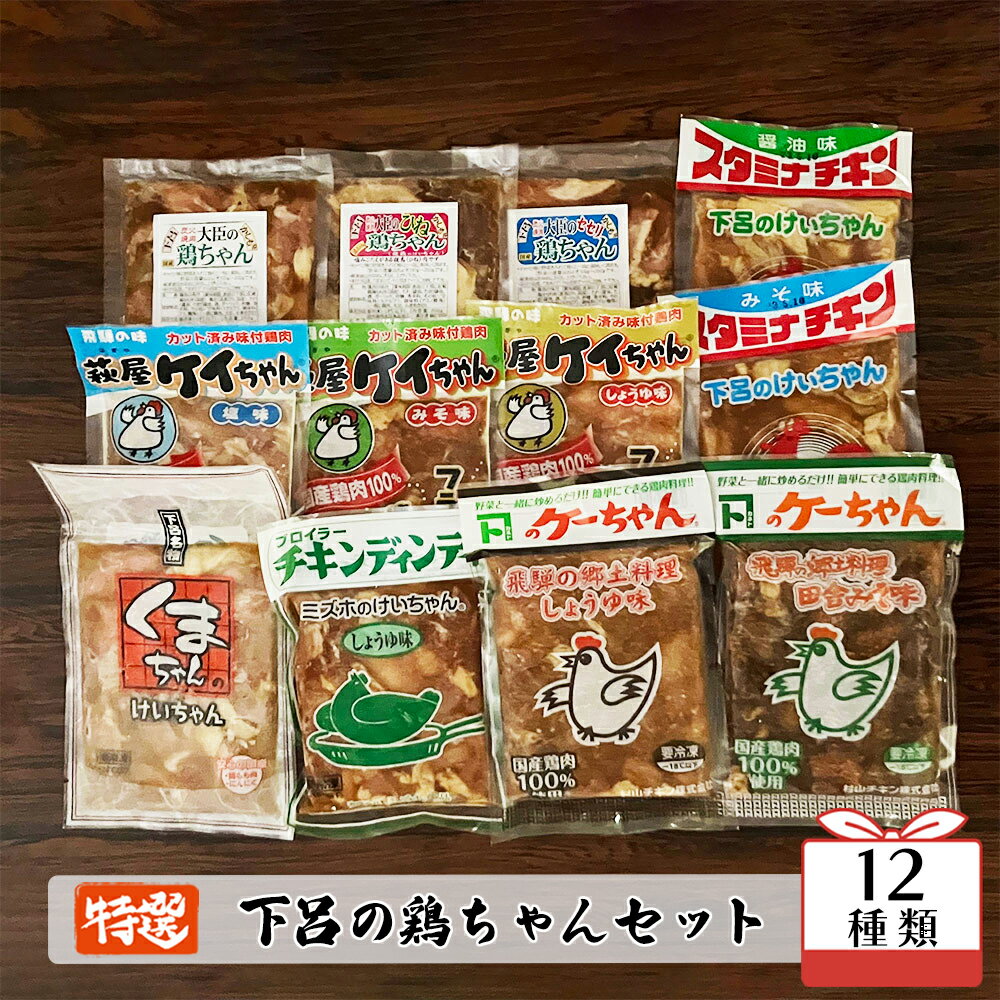 【ふるさと納税】やましげ特撰「下呂の鶏ちゃんセットA」12種類（計12袋）冷凍配送 けいちゃん 鶏ちゃん B級グルメ 人気 ご飯のお供 贈り物 食べ比べ ギフト 下呂 下呂市 下呂温泉 おすすめ アウトドア 味付け 焼くだけ 鶏肉料理 おかず 惣菜 時短 簡単料理 18000円