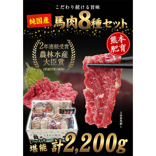 純国産馬肉8種セット 計2200g 熊本肥育 2年連続農林水産大臣賞受賞 馬刺し《60日以内に出荷予定(土日祝除く)》---mna_fba8syu_60d_22_25000_2200g---