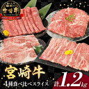 【ふるさと納税】宮崎牛4種食べ比べスライス1.2kg