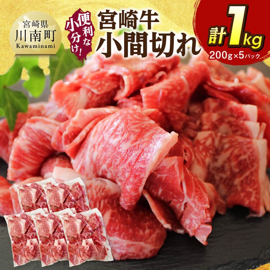 【ふるさと納税】【便利な小分け】宮崎牛　小間切れ　計1kg（200g×5P） - 宮崎牛 牛肉 牛 肉 こま切れ 個包装 送料無料 C07404