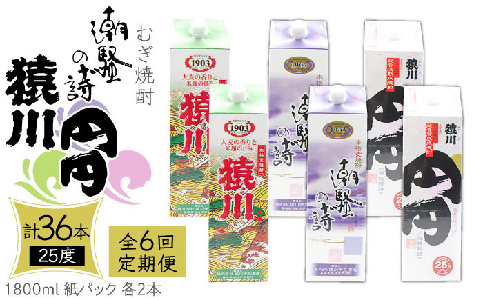 
            【全6回定期便】 麦焼酎 猿川  潮騒の詩 （25度・1800ml） 紙パック 各2本 計6本 《壱岐市》【天下御免】 むぎ焼酎 焼酎 麦 酒 お酒 [JDB345]    300000 300000円 30万円
          