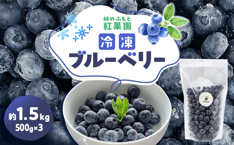 峠のふもと紅果園の冷凍ブルーベリー約1.5kg（500g×3）サイズ混載 果物 くだもの 加工食品 フルーツ ブルーベリー [峠のふもと紅果園]