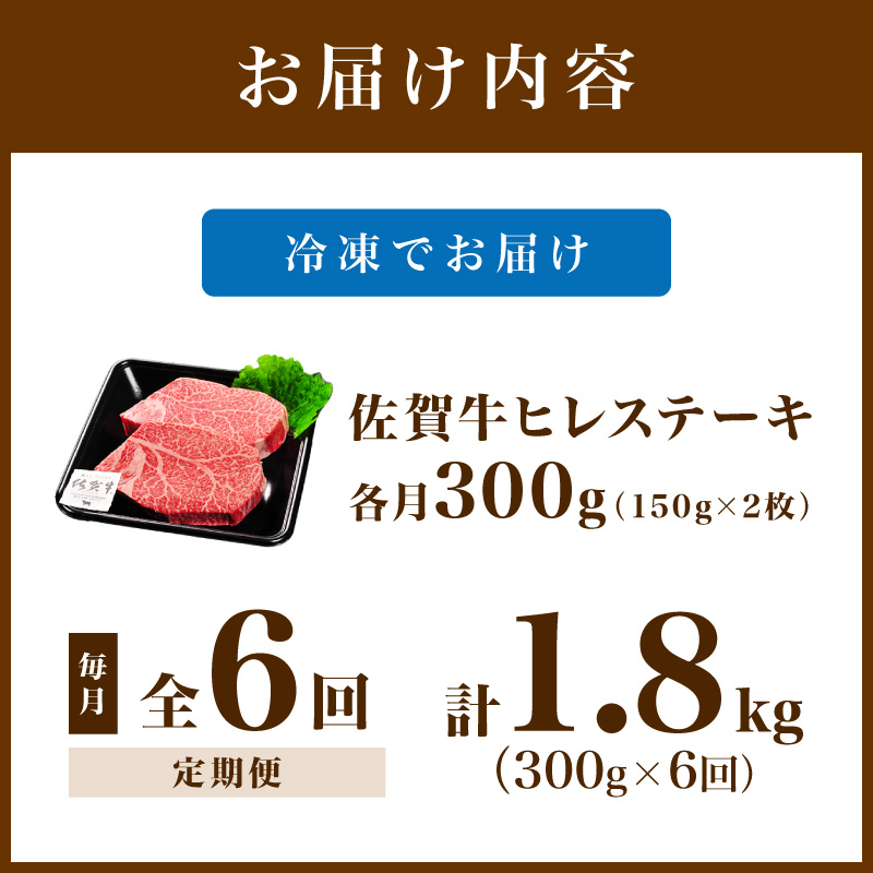 佐賀牛 ヒレステーキ 300g（150g×2枚） 全６回 定期便 999-J1440