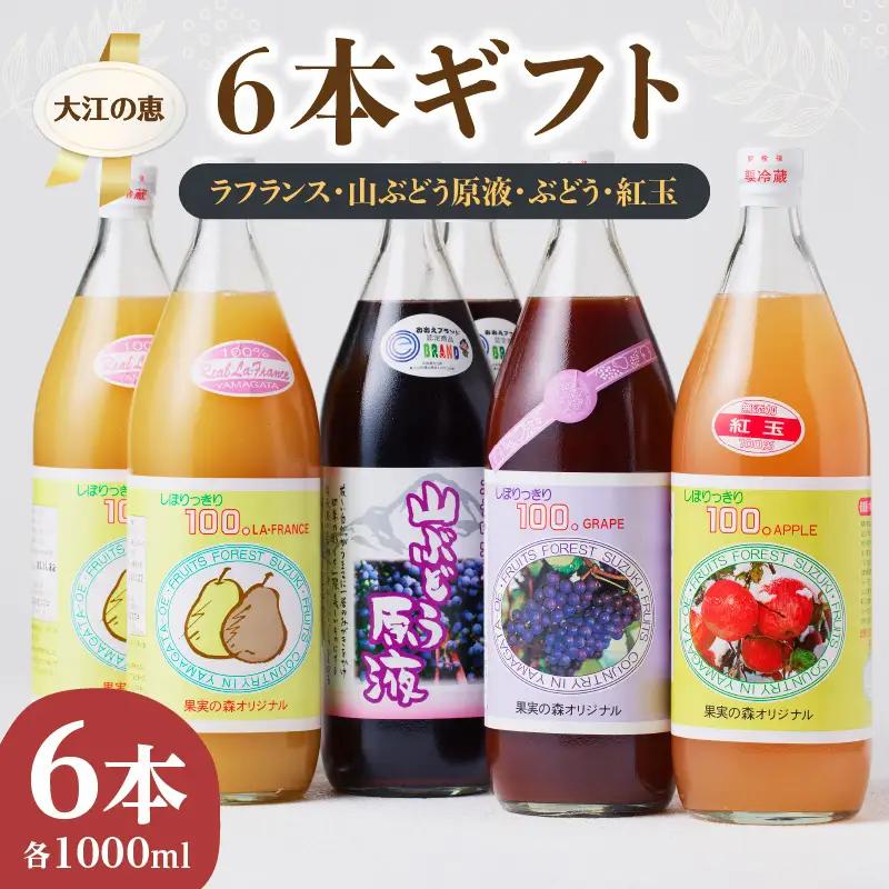 大江の恵6本ギフト山ブドウ原液・ラ・フランス・ぶどう・紅玉各1000ml） 003-023