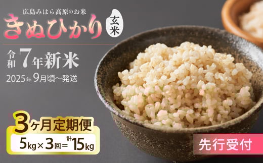 令和7年新米＜先行受付＞【3か月定期便】きぬひかり 玄米5kg [2025年9月下旬頃～発送] お米 米 精米 ごはん ご飯 広島県 三原市 220021