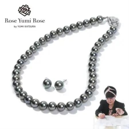 【RoseYumiRose】9mm＆10mmパール2点セット(ネックレス/ピアス)グレー【配送不可地域：沖縄県】【1734610】