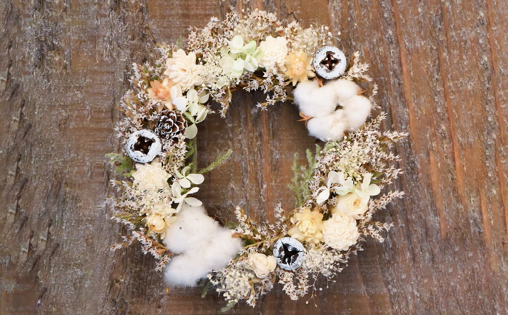 【ドライフラワー】冬のフラワーリース ミニサイズ 約17～19cm