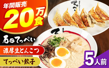 石田てっぺい 濃厚とんこつラーメン＆てっぺい餃子 5人前セット 冷凍 餃子 ギョーザ ラーメン 豚骨ラーメン 惣菜 おかず 国産 大阪府高槻市/無人屋[AOCX035]