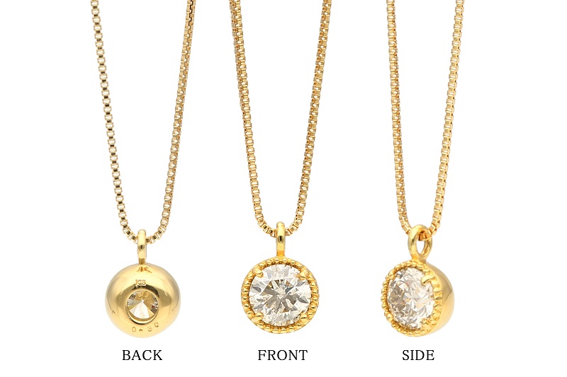 【ジュエリーの街甲府市】18金 ダイヤモンドミル打ちネックレス(0.3ct)